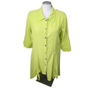 CMC By Color Me Cotton Womens Shirt Dress Chartruse Large Cotton Drawstring Side